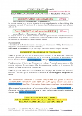 CORSI GRATUITI DI FORMAZIONE GARANZIA GIOVANI FASE 2 - POLILABOR s.c.s.